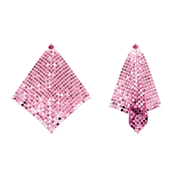 Pink Mesh Chain Dangle Earrings Drop Metal Cute Beautiful Statement Accessory - Picture 3 of 4